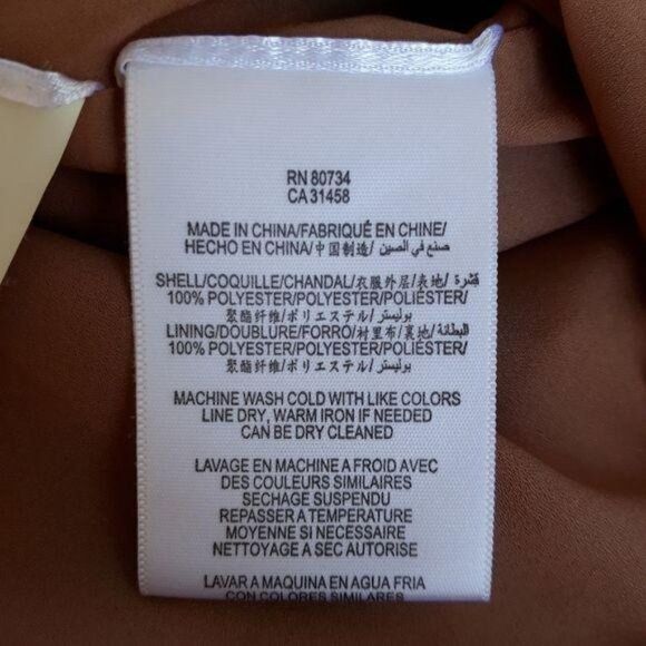 BCBGMaxAzria Alex Cowl Neck Dress Short Sleeve Belted Peasant Satin Rose Gold M - Picture 11 of 14